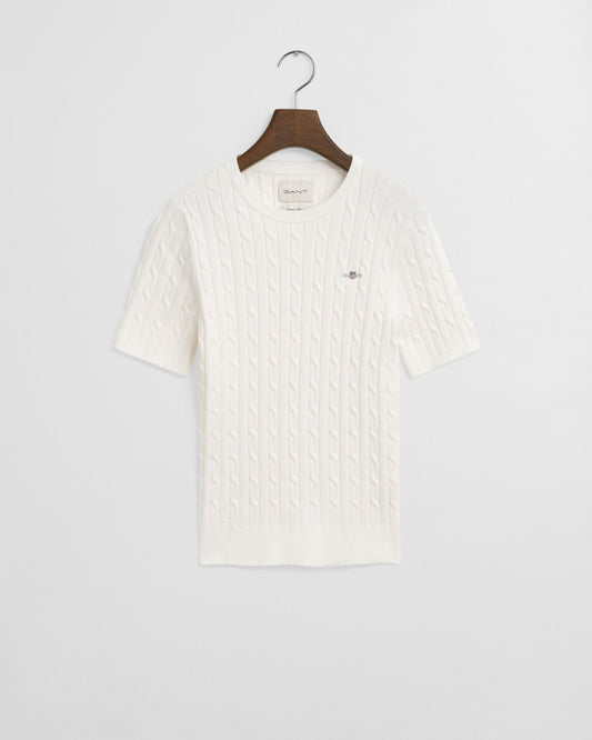 Stretch Cotton Cable Knit Sweater