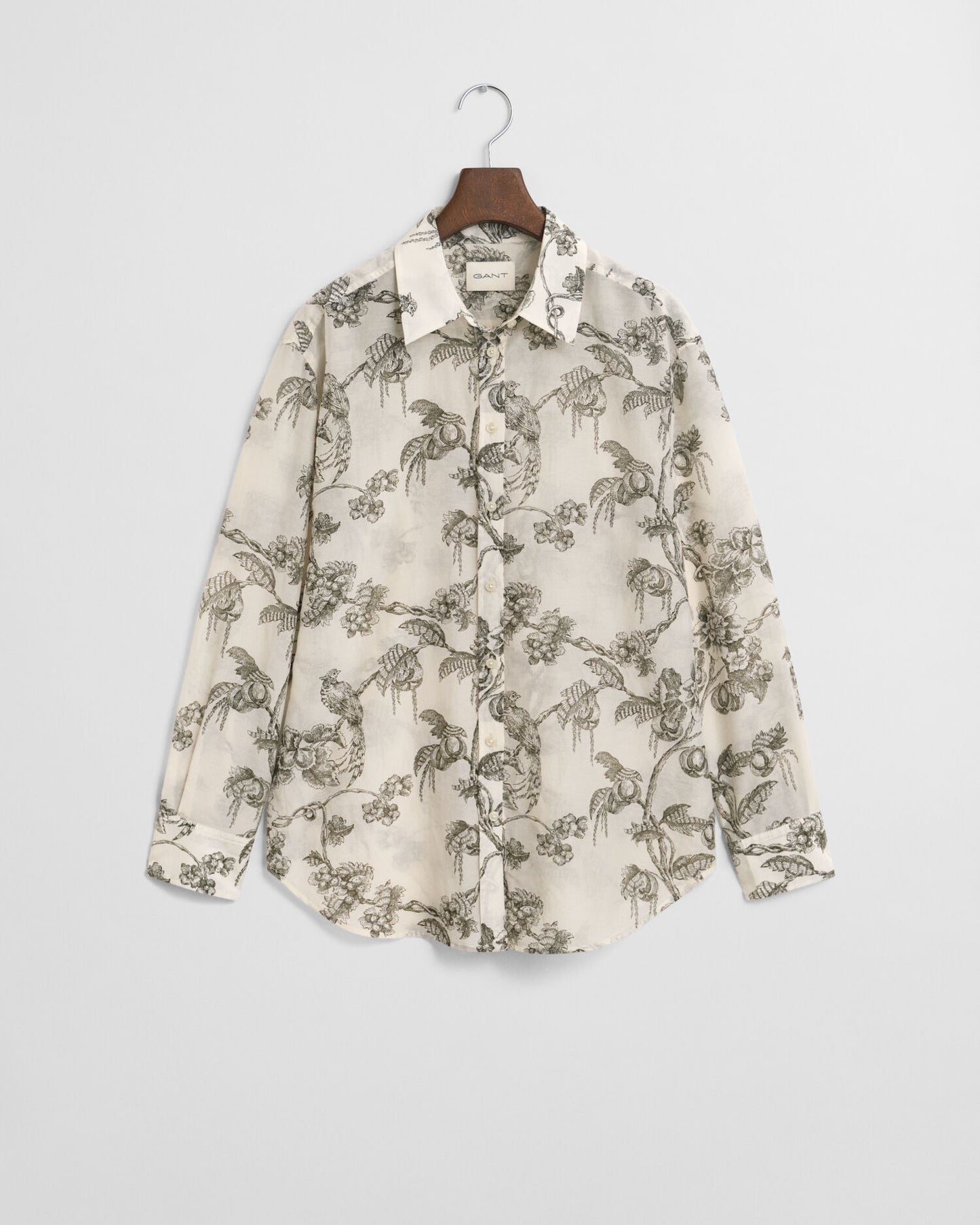 Relaxed Fit Tree Printed Cotton Silk Shirt