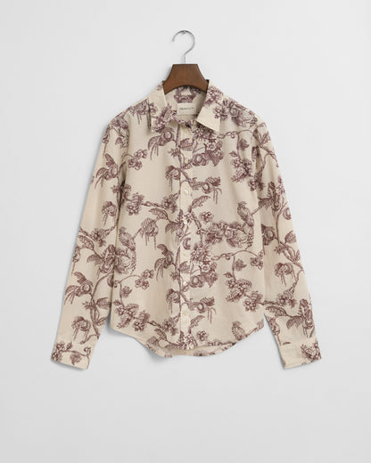 Regular Fit Tree Printed Cotton Voile Shirt