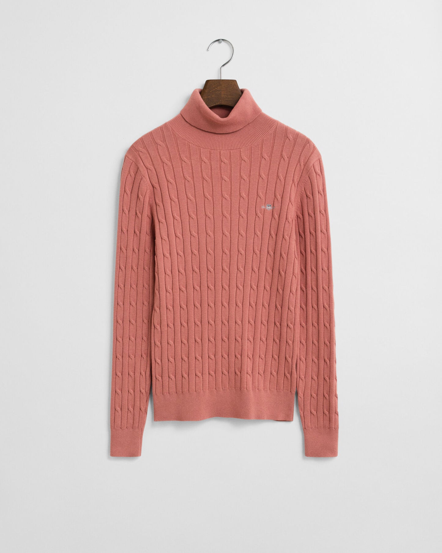 Stretch Cotton Cable Knit Turtleneck Sweater