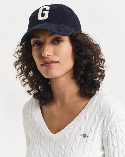 Stretch Cotton Cable Knit V-Neck Sweater