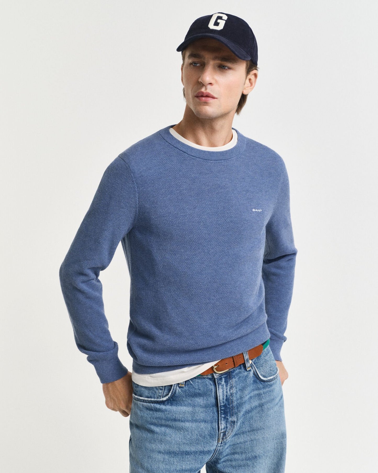 Cotton Piqué Crew Neck Sweater