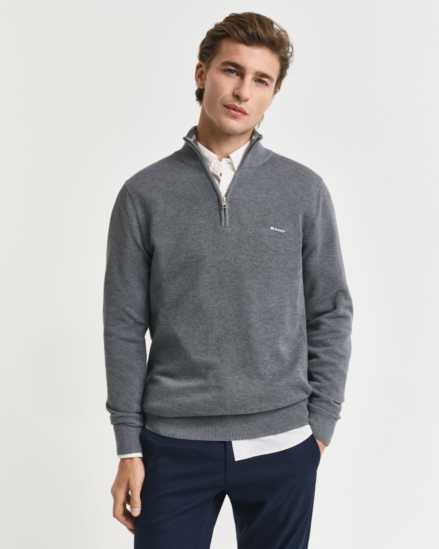 Cotton Piqué Half-Zip Sweater