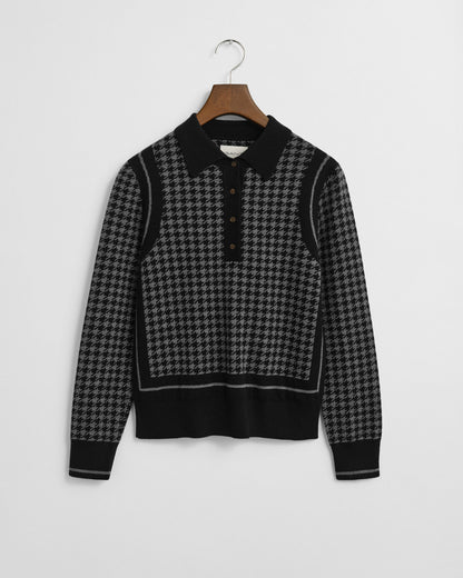 Houndstooth Jacquard Polo Sweater