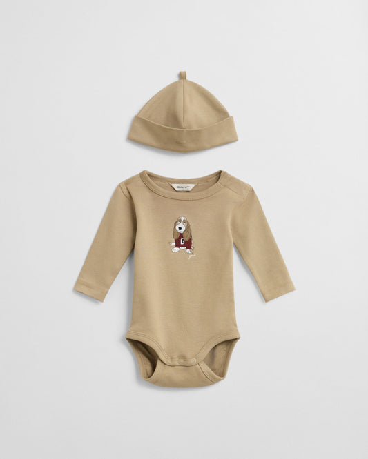Baby Dog Print Bodysuit & Beanie