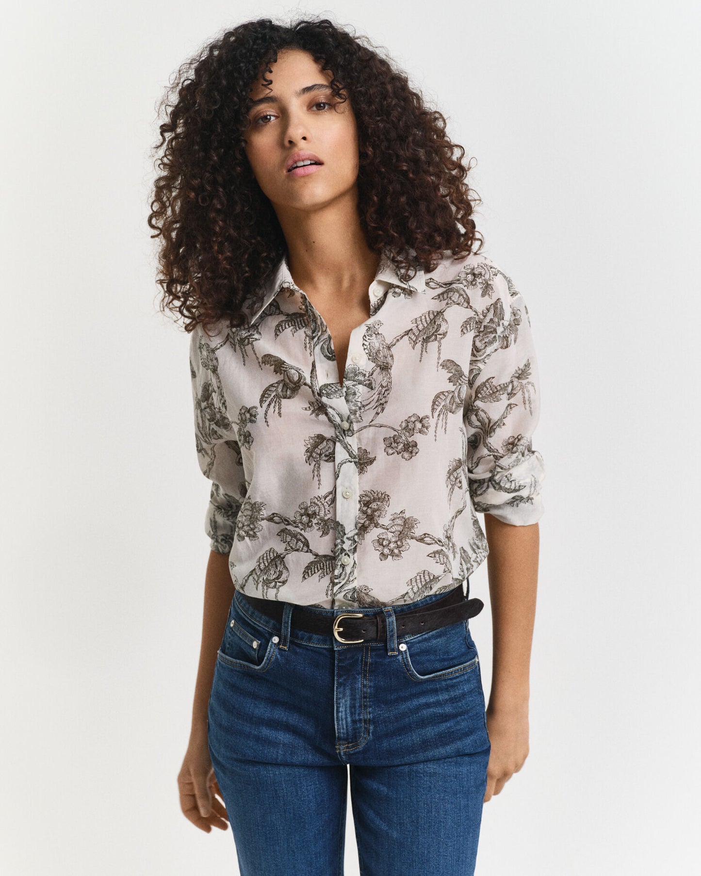 Relaxed Fit Tree Printed Cotton Silk Shirt
