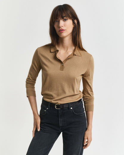 Seamless Buttoned Long Sleeve Polo Shirt