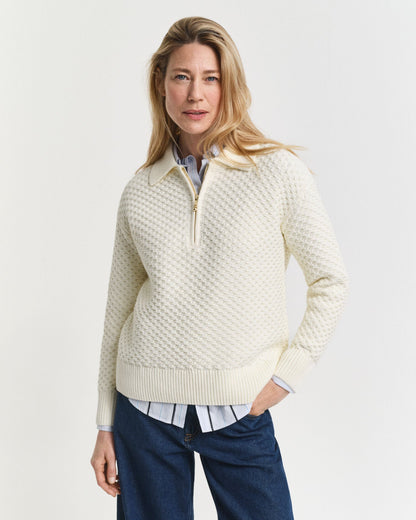 Textured Cotton Half-Zip Sweater