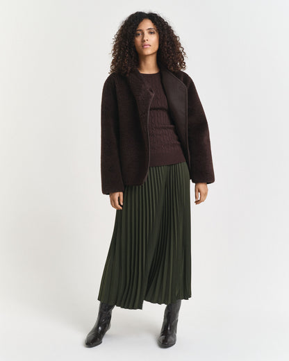 Stretch Cotton Cable Knit Crew Neck Sweater