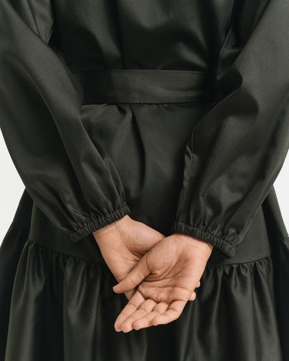 Cotton Satin Long Sleeve Dress