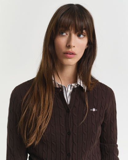 Stretch Cotton Cable Knit Cardigan