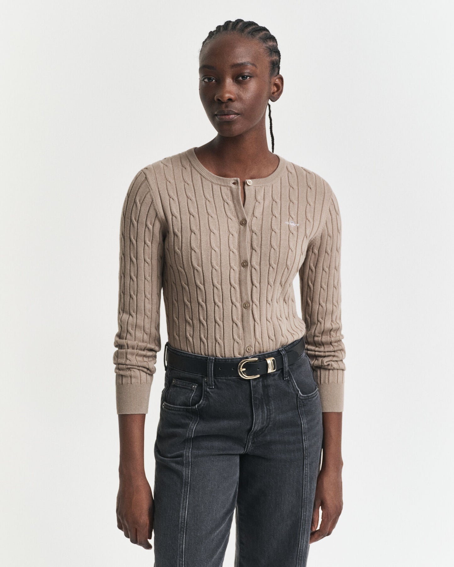 Stretch Cotton Cable Knit Cardigan