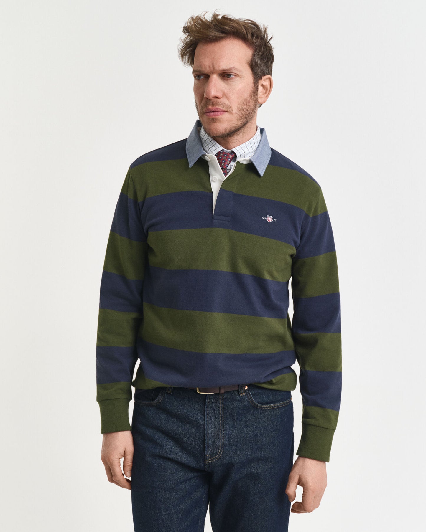 Chambray Collar Striped Heavy Rugger