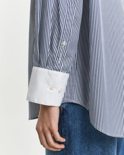 Oversized Contrast Collar Striped Shirt