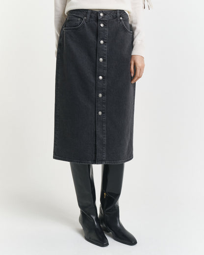 Buttoned Midi Denim Skirt