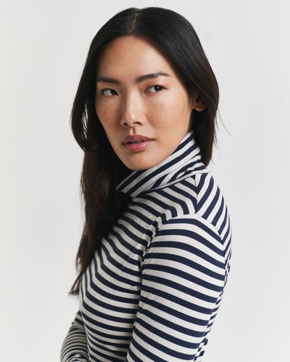 Lightweight Striped Cotton Turtleneck Top