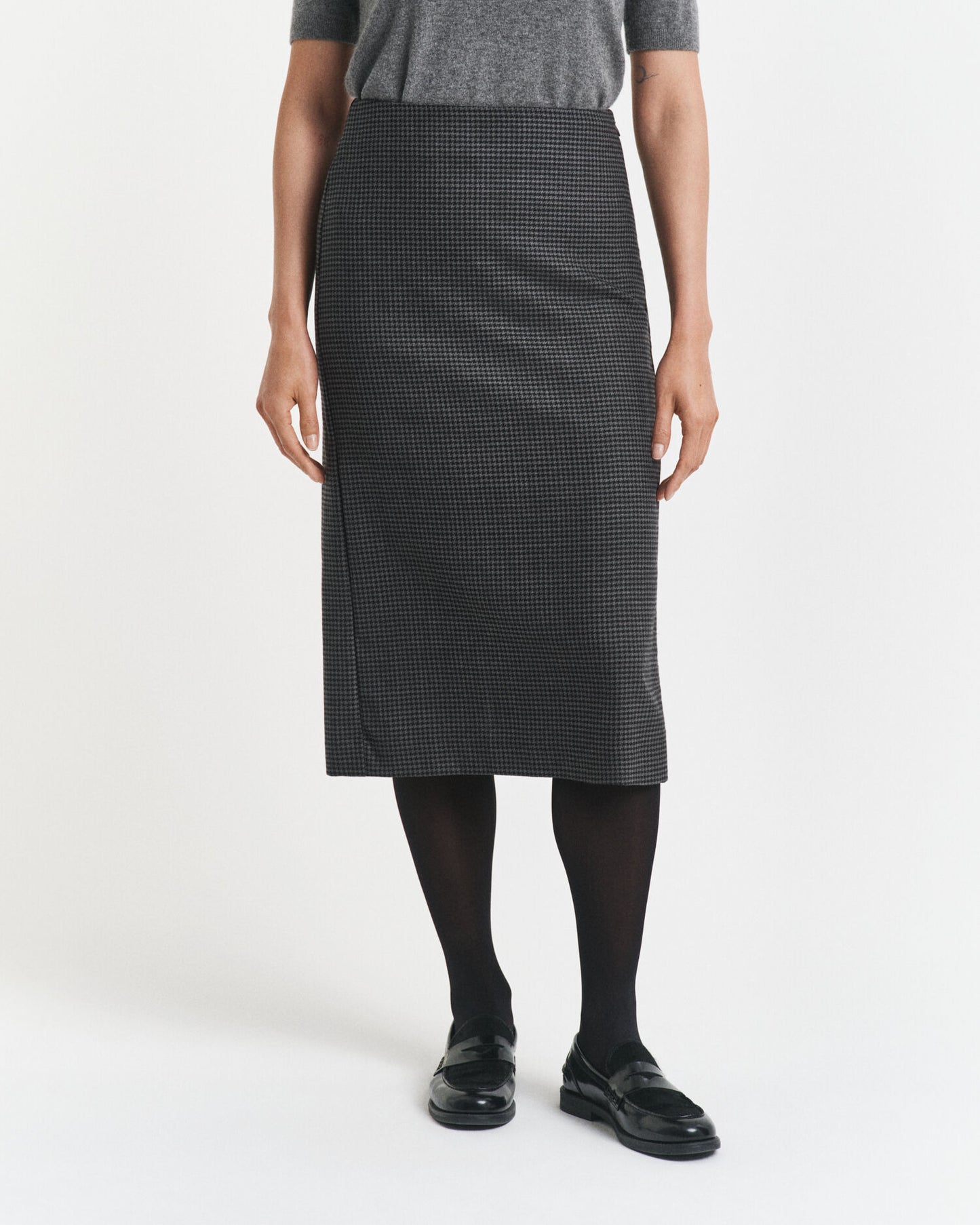 Midi Checked Wool Pencil Skirt