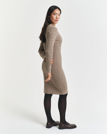 Stretch Cotton Cable Knit Crew Neck Dress