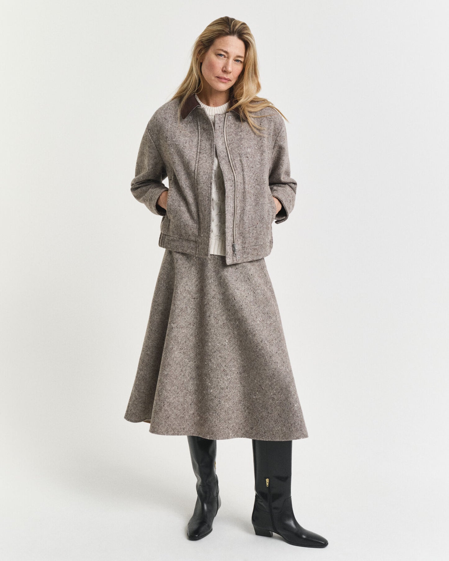 Flared Wool Midi Skirt