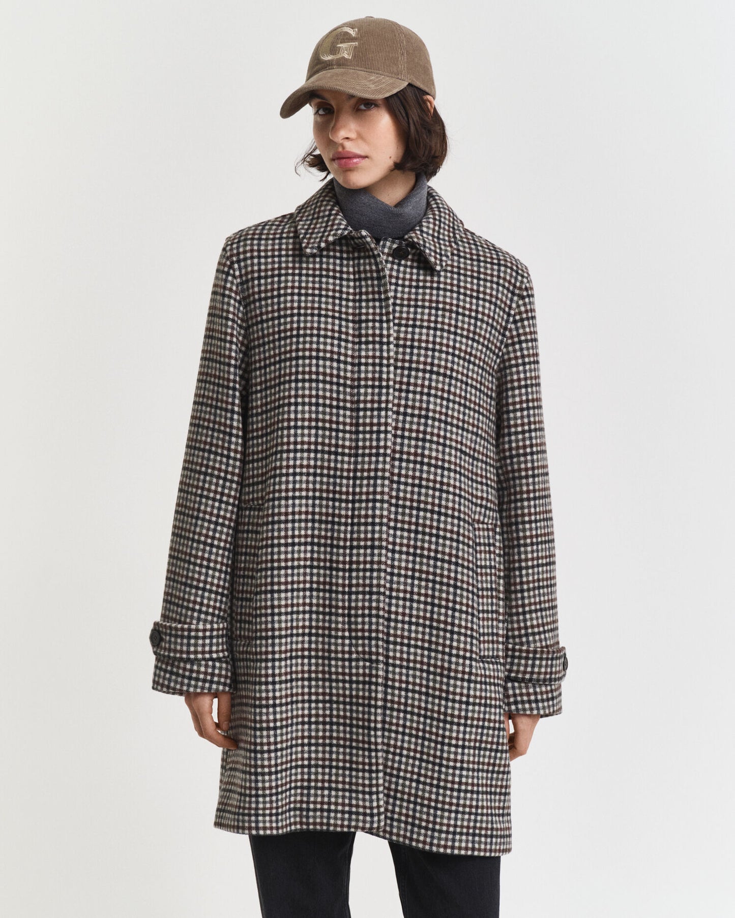 Checked Wool Blend Car Coat