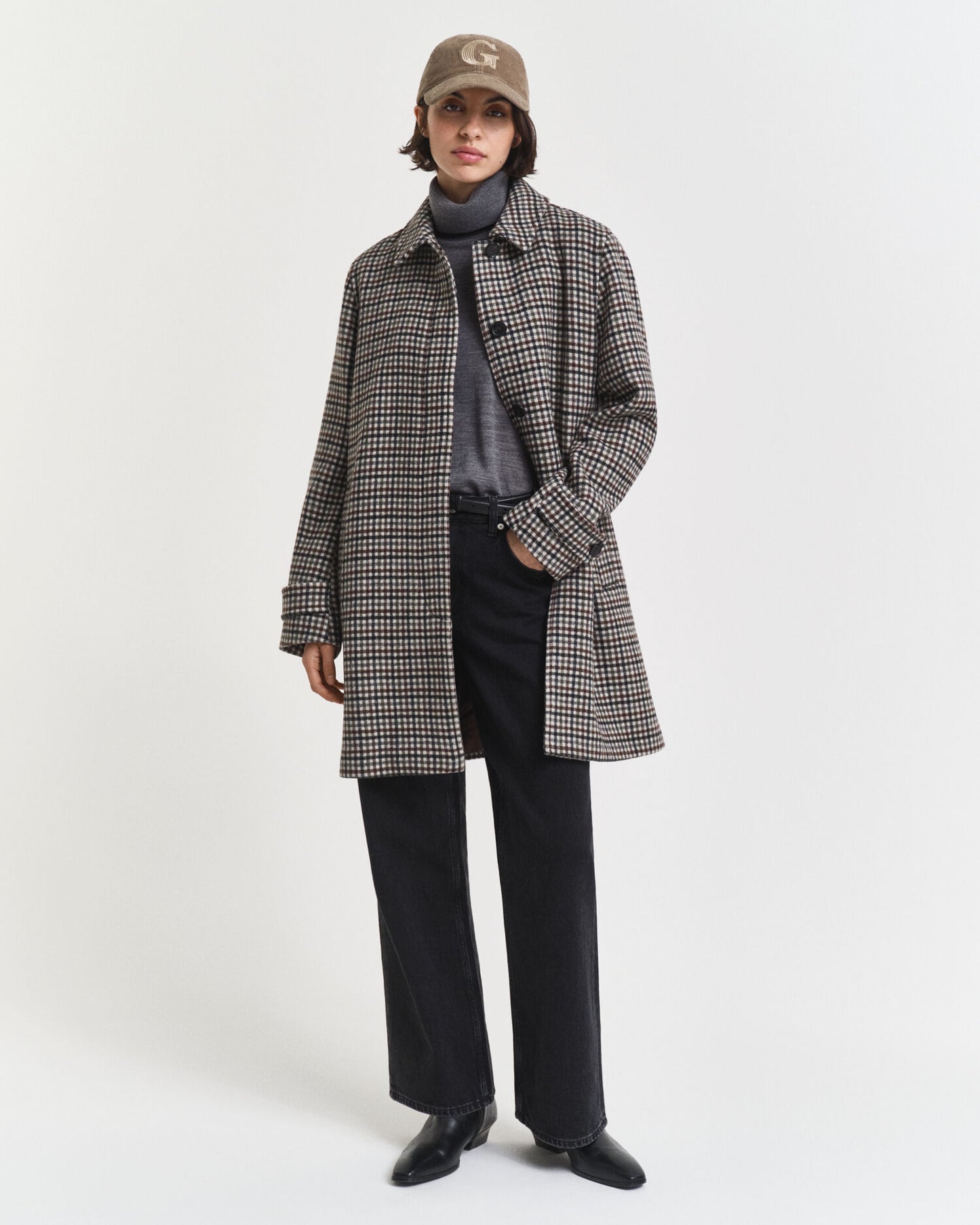 Checked Wool Blend Car Coat