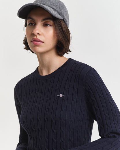 Stretch Cotton Cable Knit Crew Neck Dress