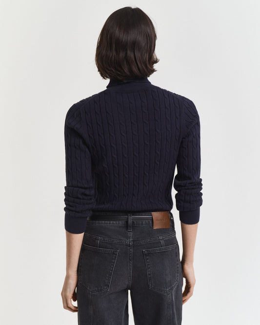 Stretch Cotton Cable Knit Turtleneck Sweater