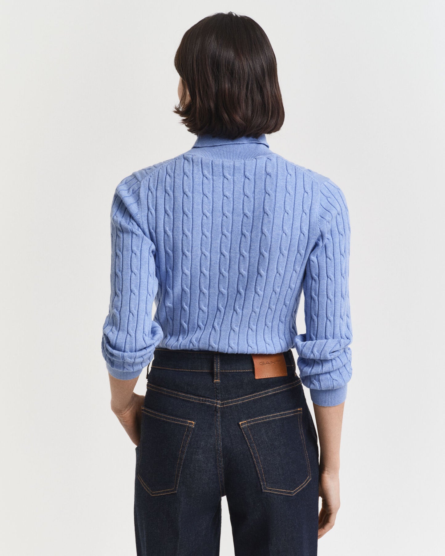 Stretch Cotton Cable Knit Turtleneck Sweater