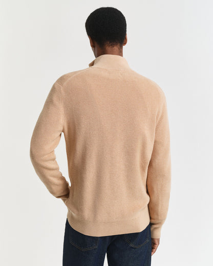 Ribbed Cotton Merino Wool Half-Zip Sweater
