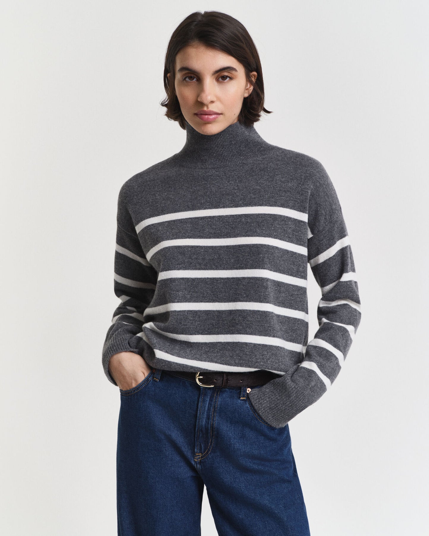 Striped Superfine Lambswool Turtleneck Sweater