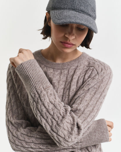 Wool Cable Knit Crew Neck Sweater
