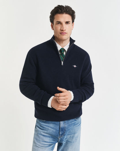 Ribbed Cotton Merino Wool Half-Zip Sweater