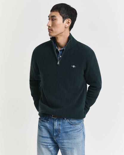 Ribbed Cotton Merino Wool Half-Zip Sweater
