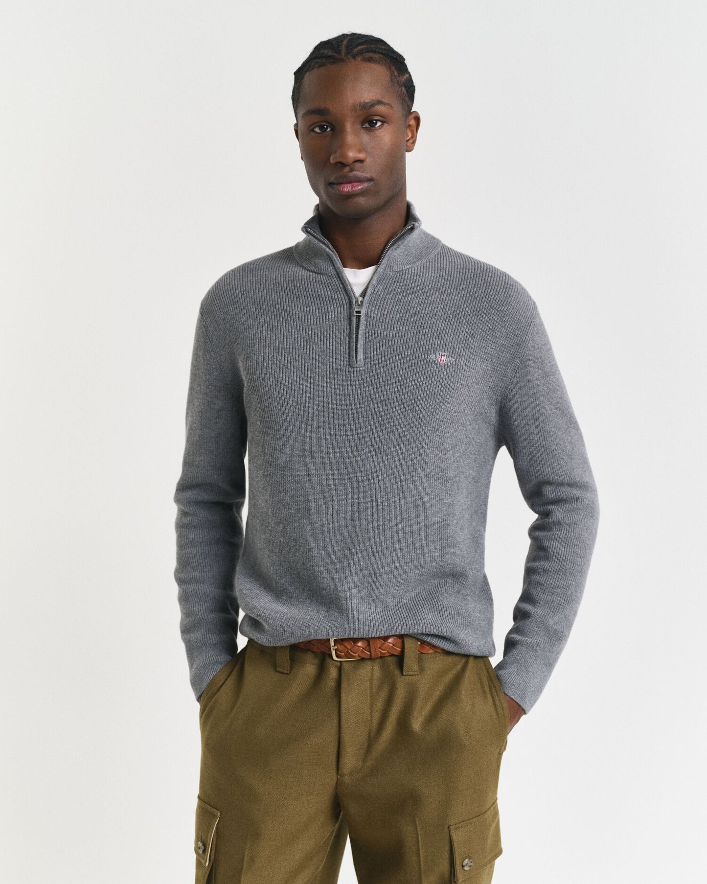 Ribbed Cotton Merino Wool Half-Zip Sweater