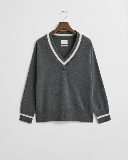 Superfine Lambswool Contrast V-Neck Sweater