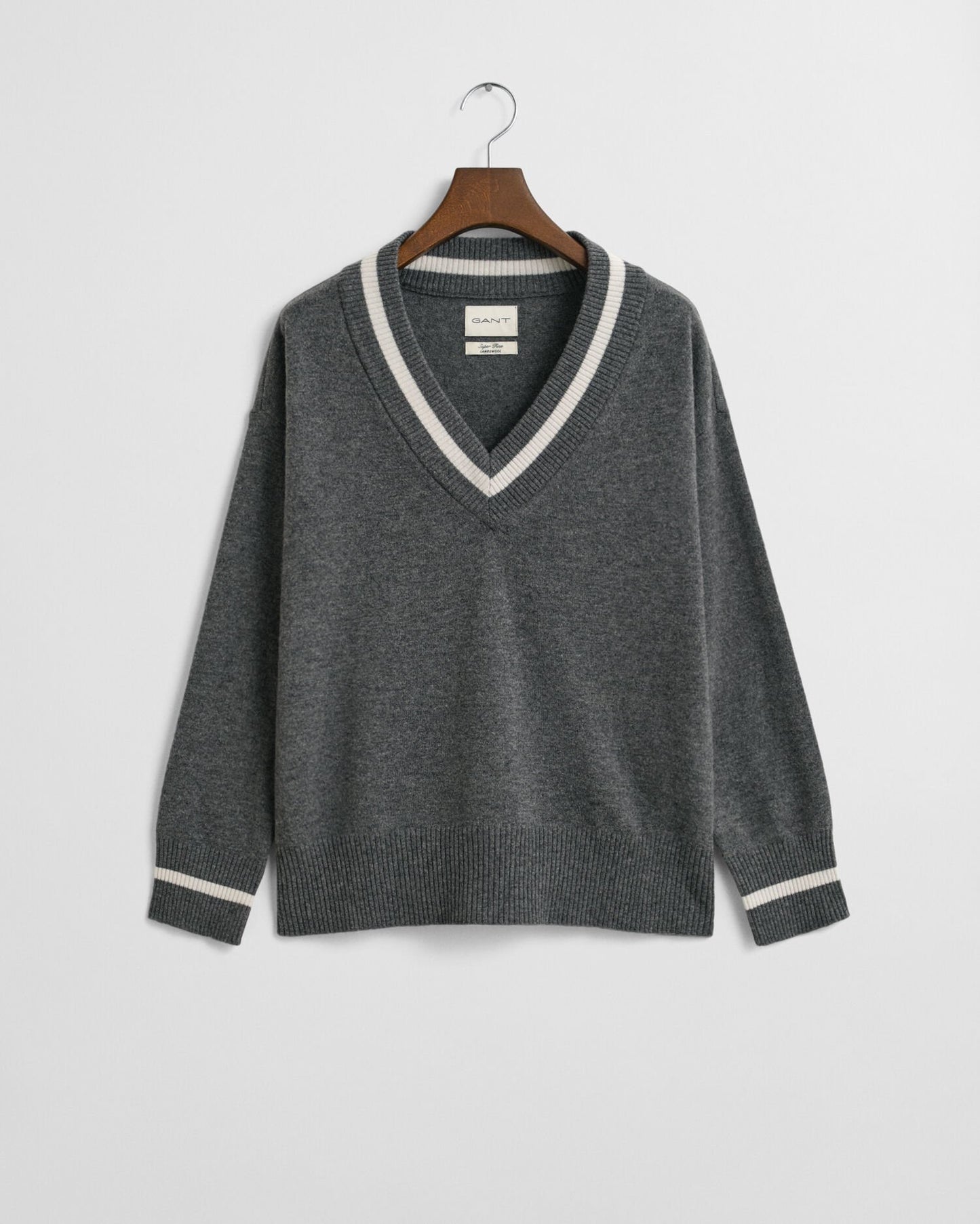 Superfine Lambswool Contrast V-Neck Sweater