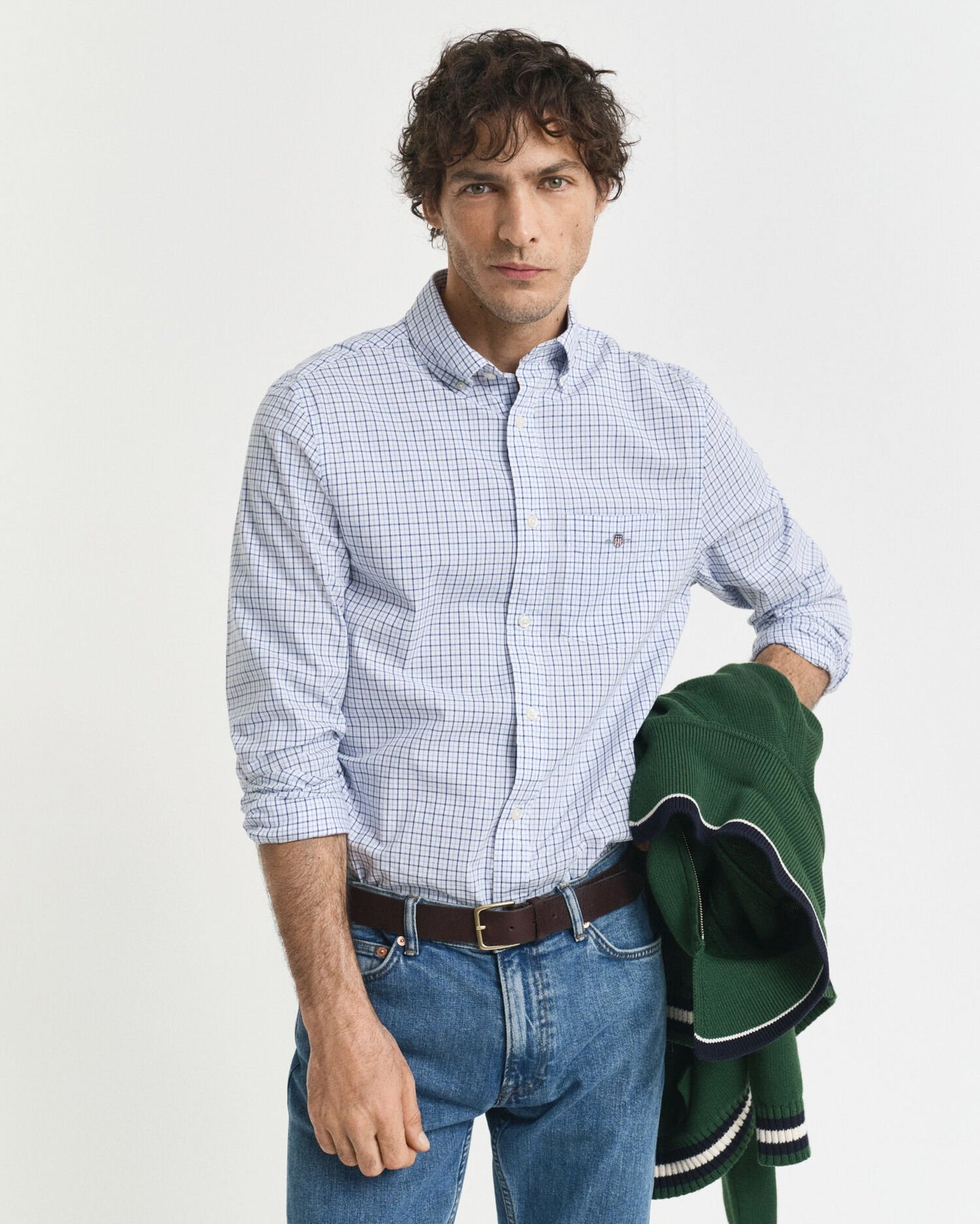 Regular Fit Micro Checked Classic Poplin Shirt